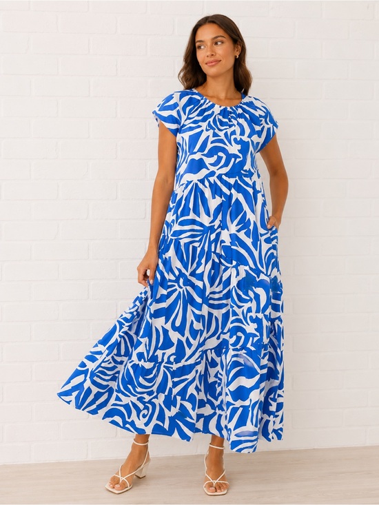 1. State Dresses & Skirts - 1. State Blue & White Abstract Print Maxi Dress